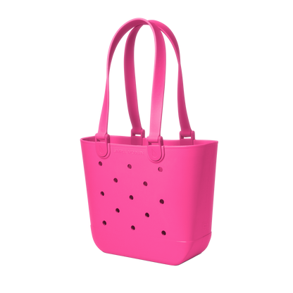 Vibrant hot pink canvas tote bag with handles against white background