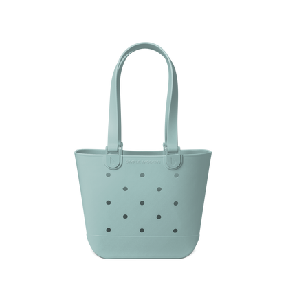 Soft sage green tote bag with matching handles and subtle dark gray accents