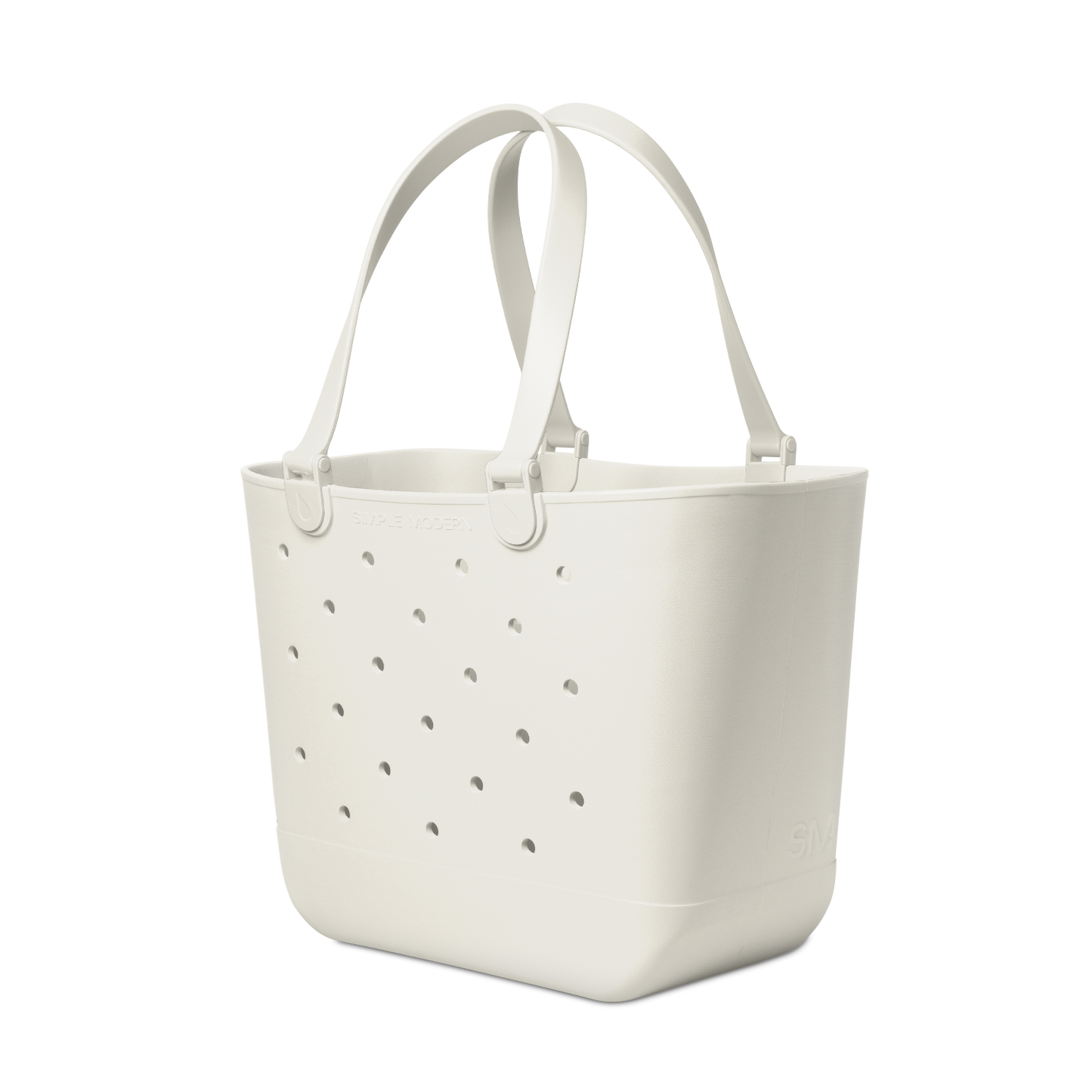 Cream-colored extra large tote bag with soft gray perforated details and subtle shadows, displayed against a white background.