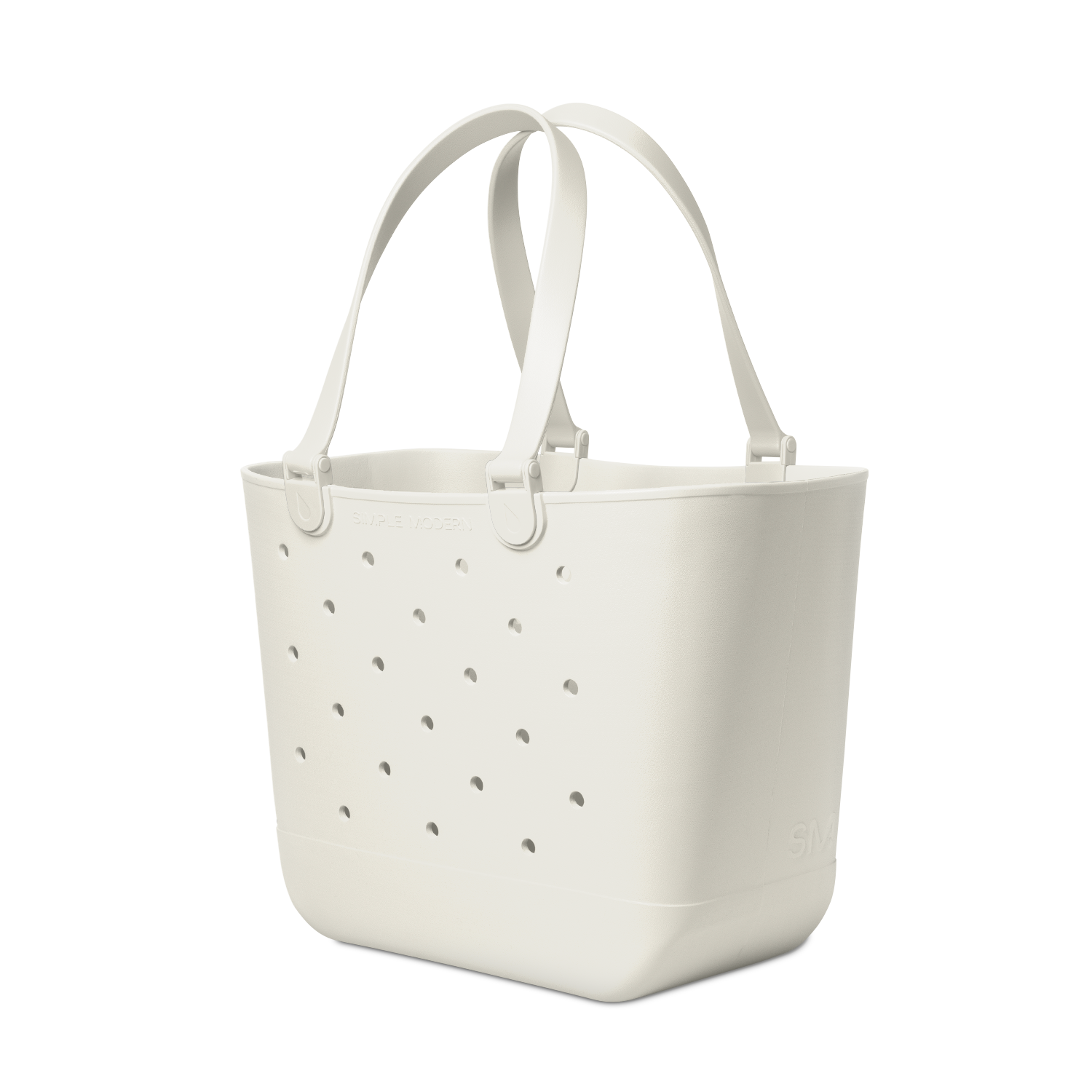 Cream-colored extra large tote bag with soft gray perforated details and subtle shadows, displayed against a white background.
