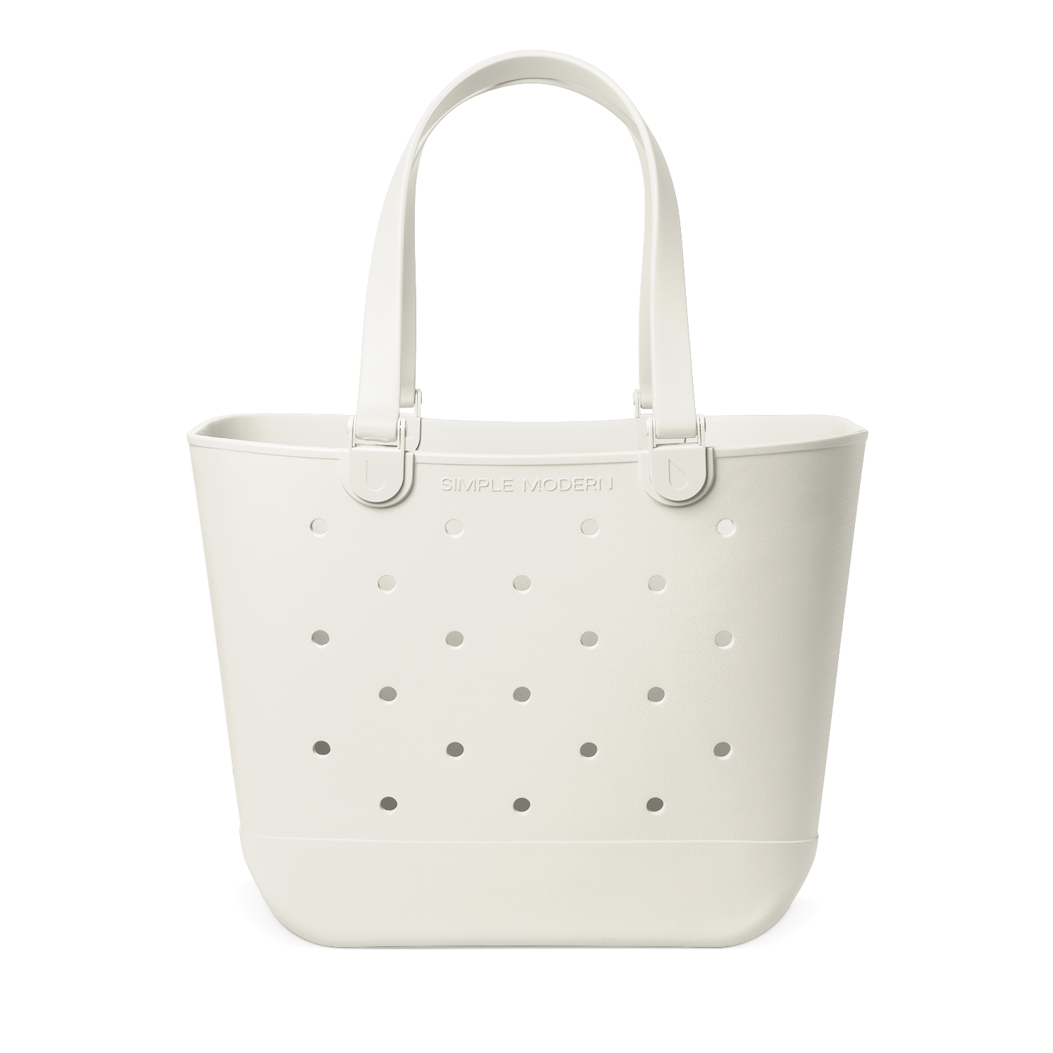 Cream-colored silicone tote bag with gray circular perforations pattern
