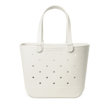 Cream-colored silicone tote bag with gray circular perforations pattern