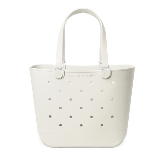 Cream-colored silicone tote bag with gray circular perforations pattern