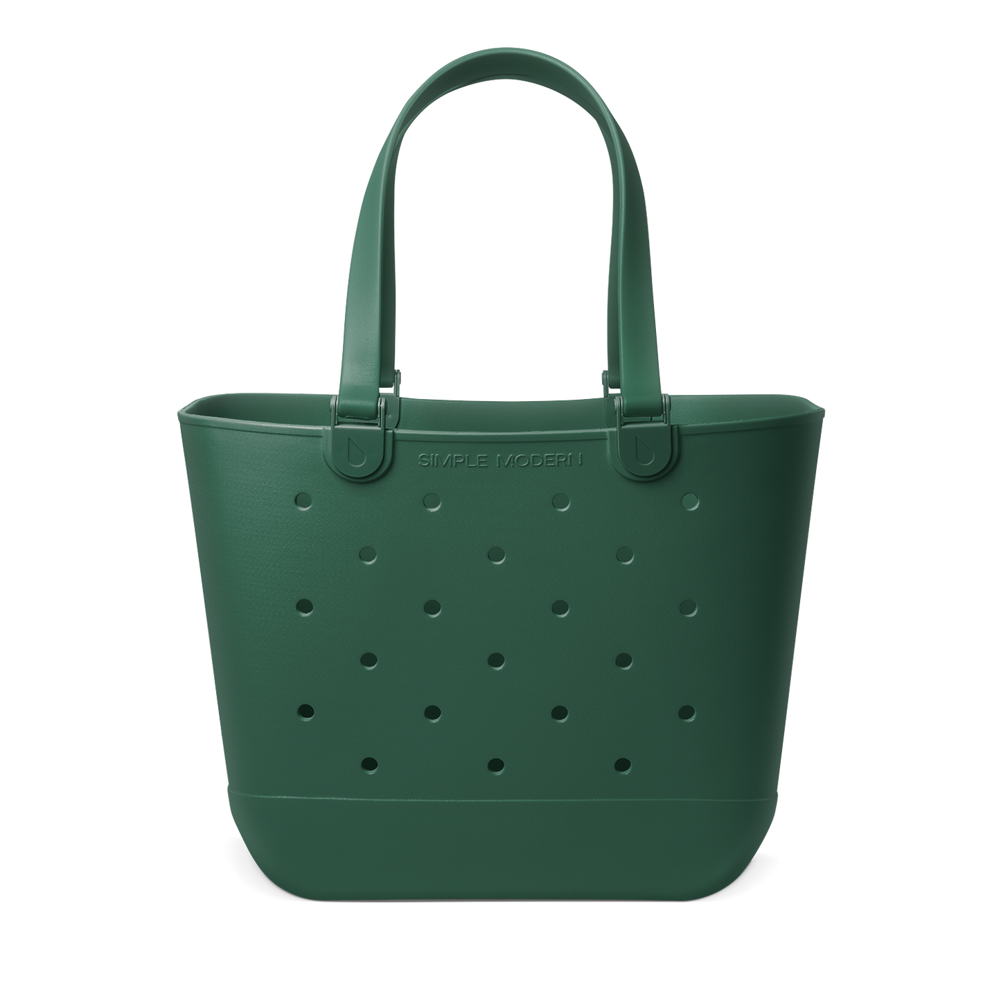 Forest green canvas tote bag displayed against white background, front view showing structured silhouette with handles