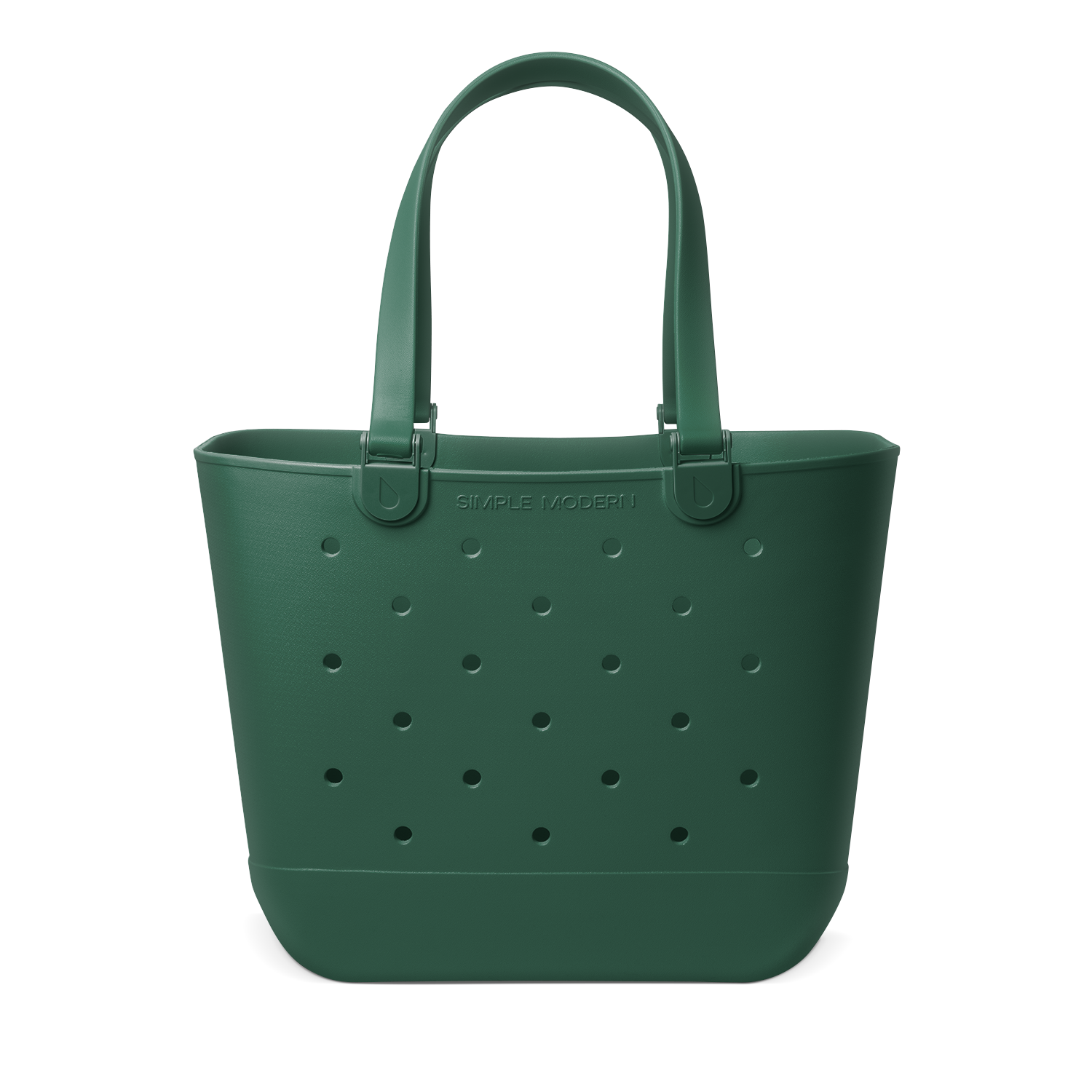 Forest green canvas tote bag displayed against white background, front view showing structured silhouette with handles