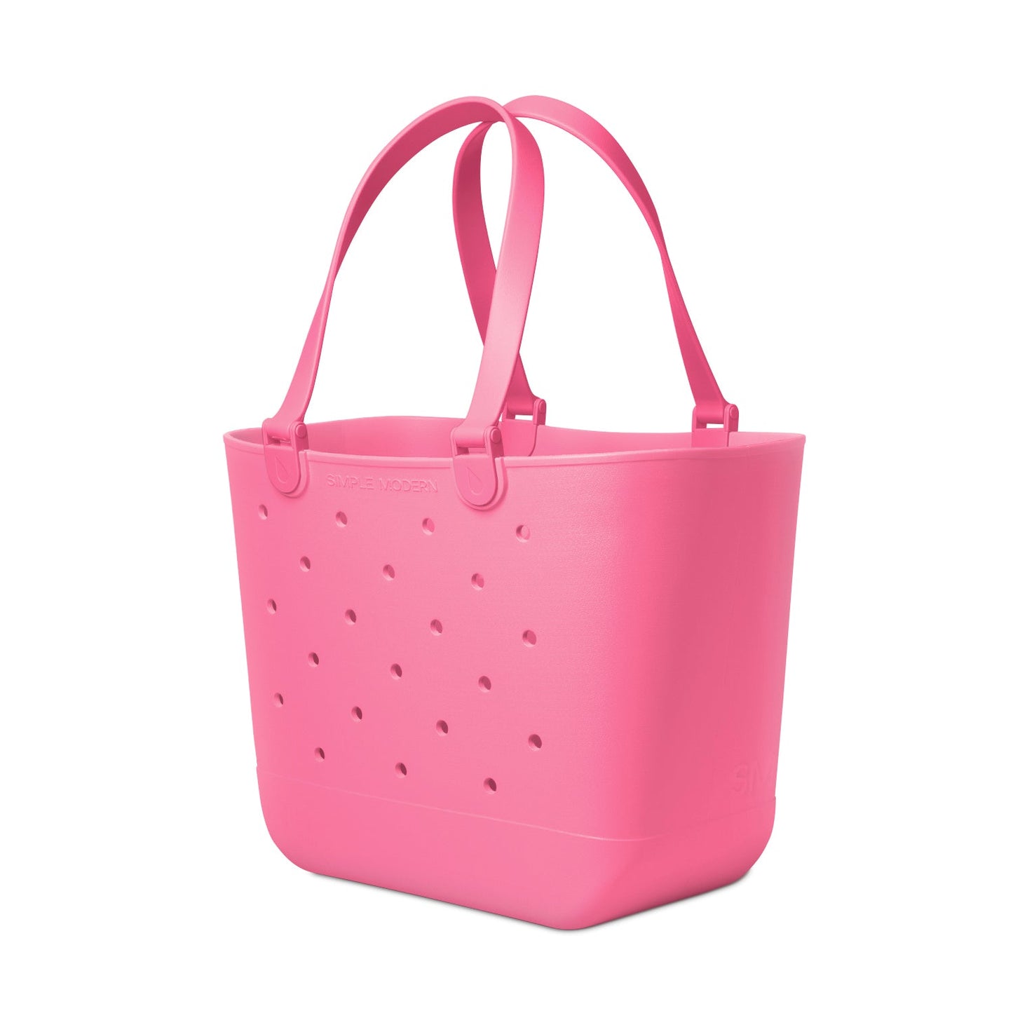 Hot pink magenta tote bag displayed against white background, showing front view with handles and spacious interior design for everyday carry and storage.