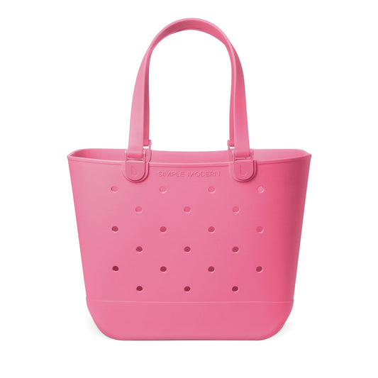 Vibrant hot pink coral tote bag displayed against a white background