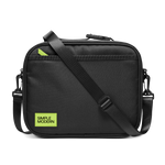 Black shoulder bag with neon yellow-green accent details and hardware
