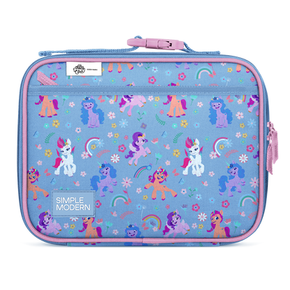 Periwinkle blue backpack with hot pink and mauve accents, featuring vibrant magenta interior lining details.