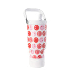 Vintage Valentine's Day greeting card with red and pink floral design on white background, featuring decorative handle and lid elements with gray accents.