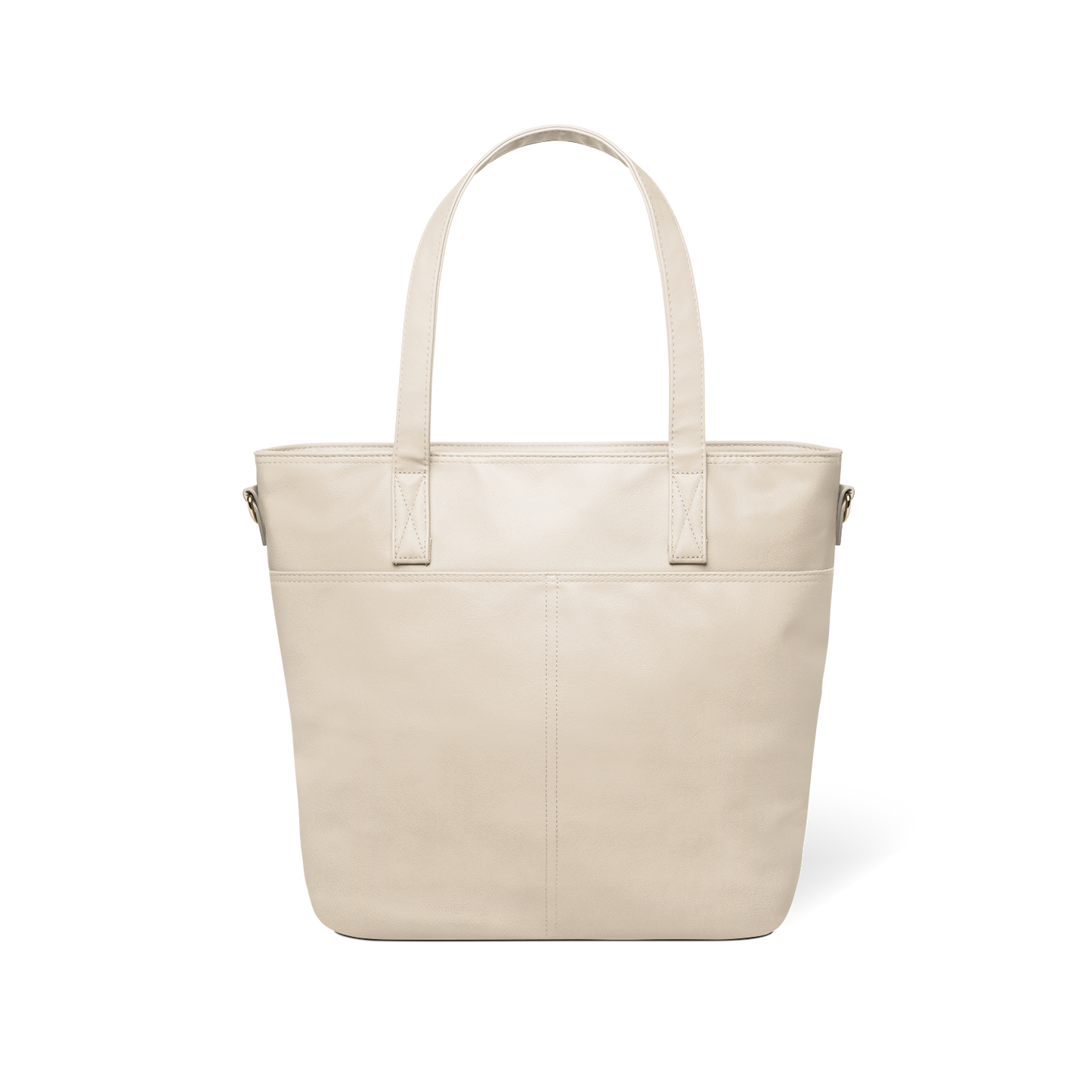 Oatmeal cream colored tote bag shown from back view, featuring simple modern design with soft off-white coloring against white background