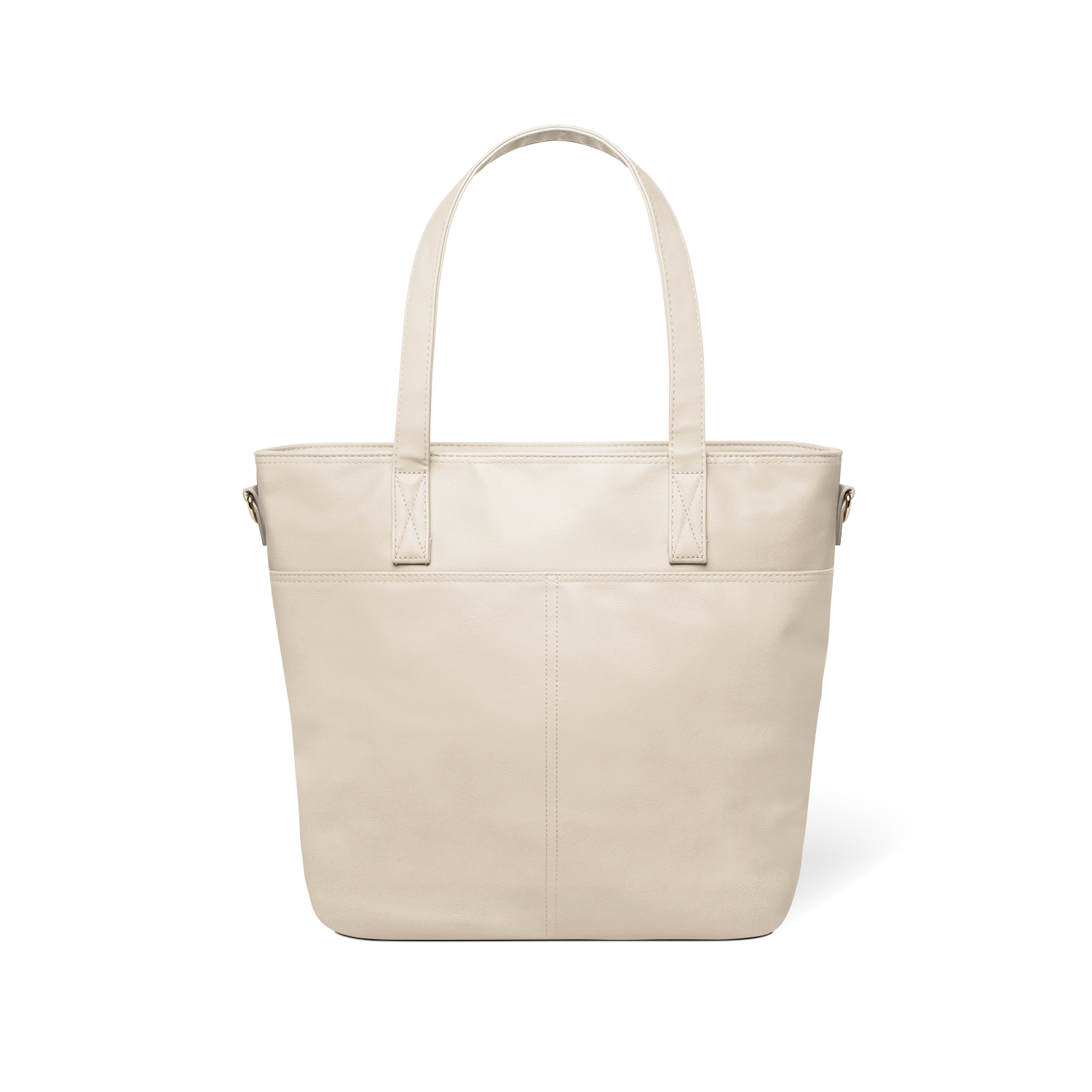 Oatmeal cream colored tote bag shown from back view, featuring simple modern design with soft off-white coloring against white background