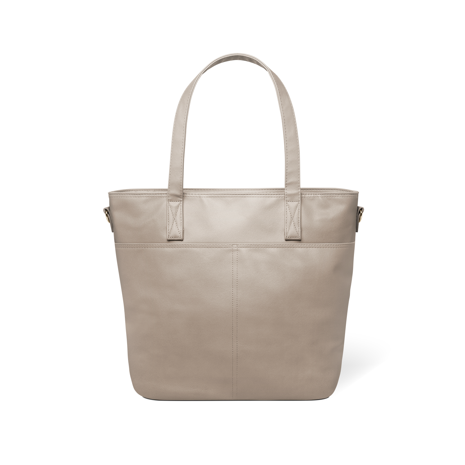 Beige taupe tote bag with handles displayed against white background, back view