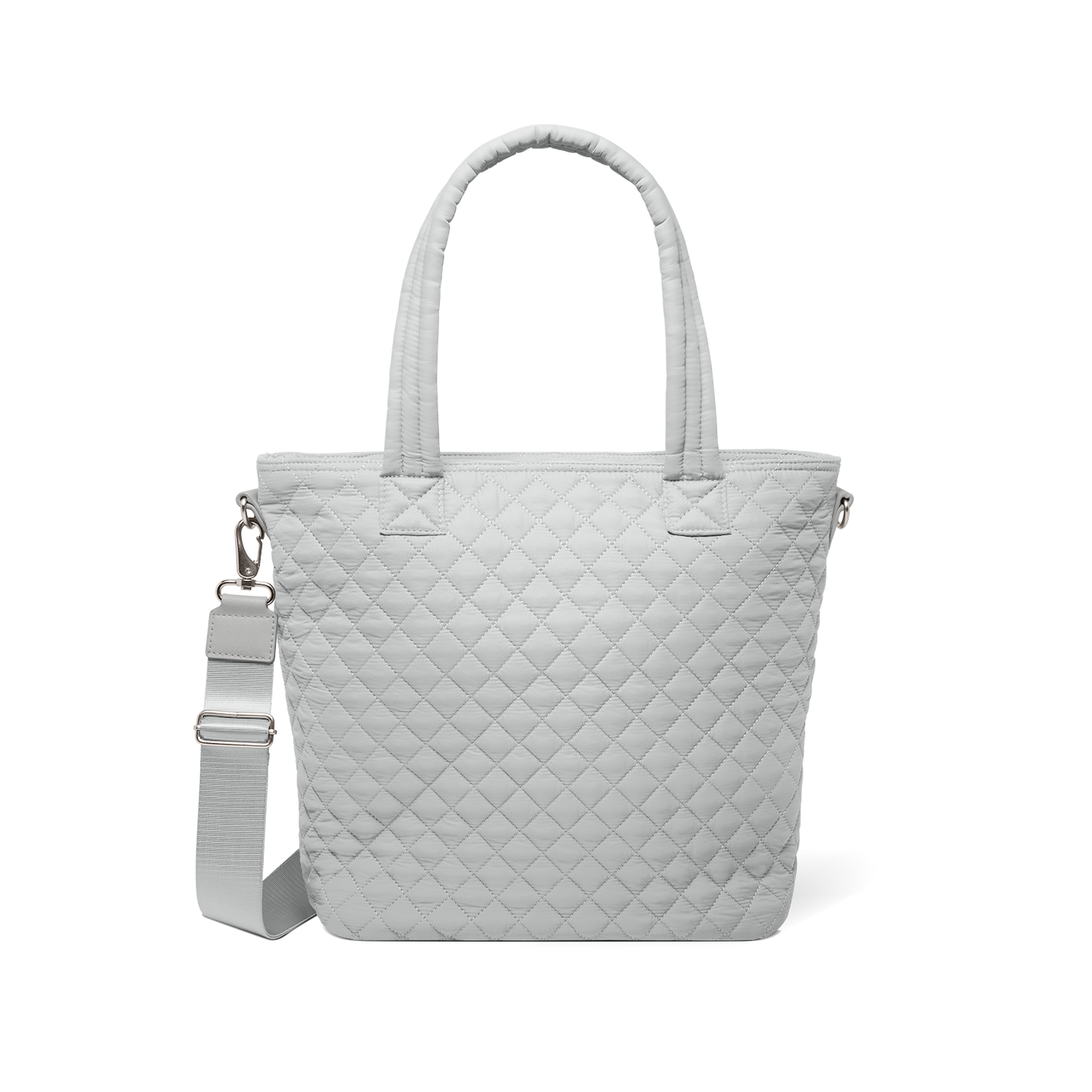 Off-white tote bag with brushed silver D-ring and adjustable strap hardware