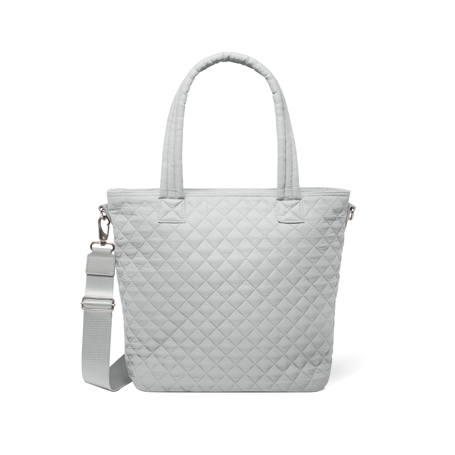 Off-white tote bag with brushed silver D-ring and adjustable strap hardware