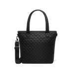 Black tote bag with charcoal tones, dual handles, and detachable shoulder strap displayed against a white background