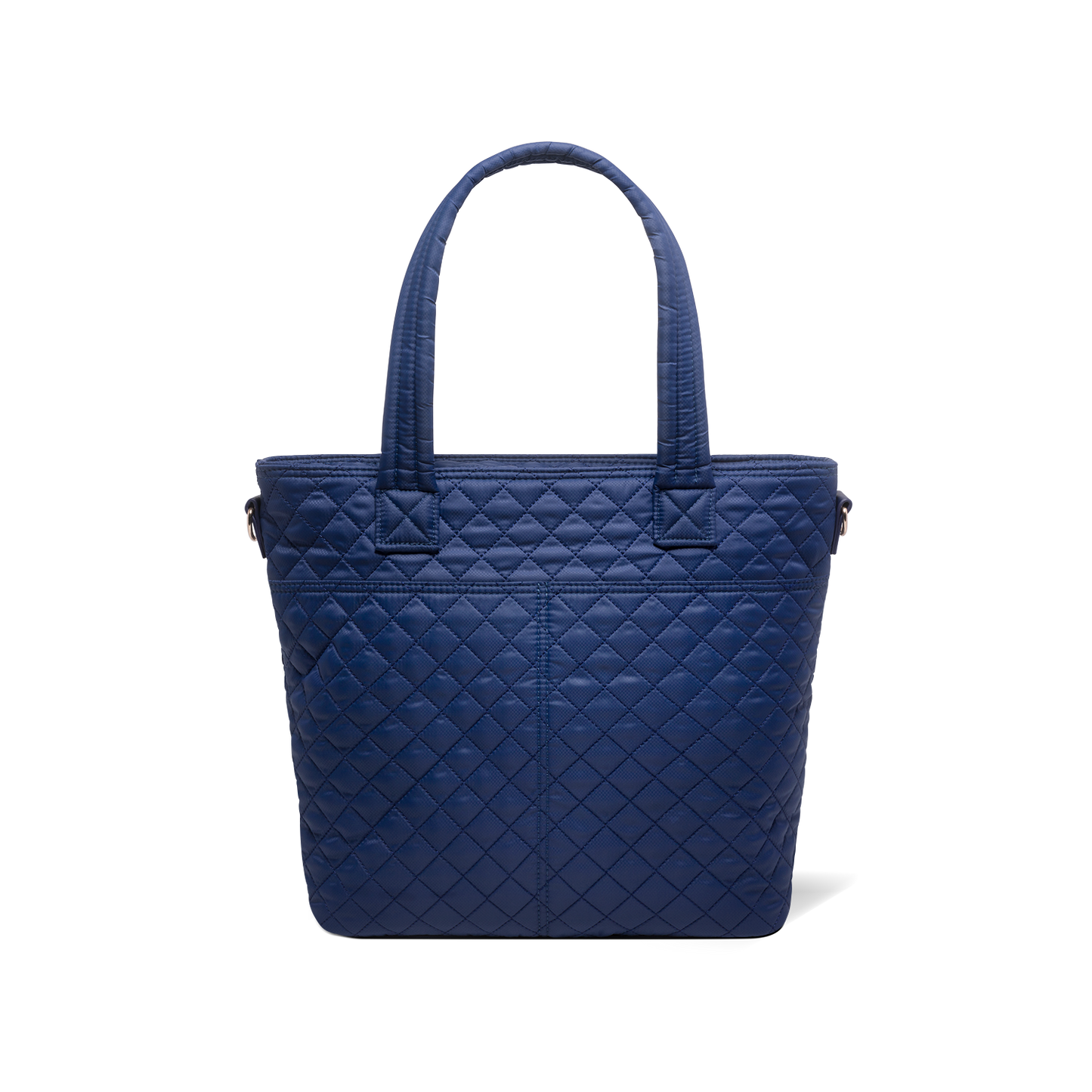 Navy blue tote bag back view on white background