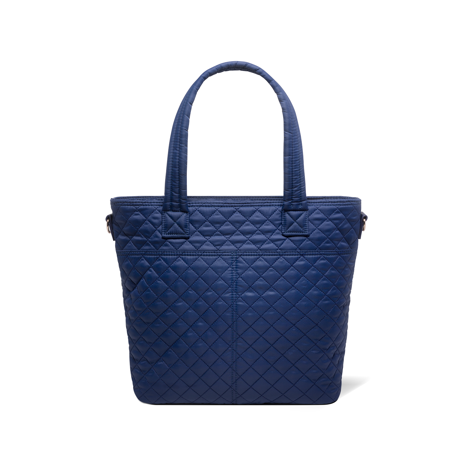 Navy blue tote bag back view on white background