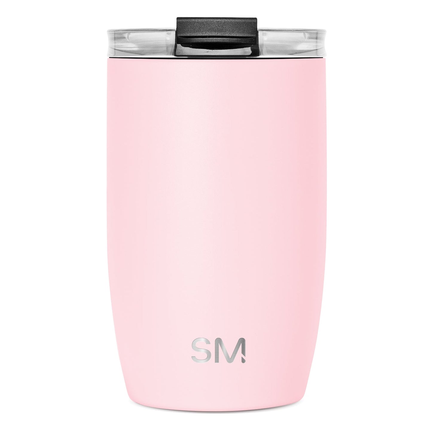 Soft pink cylindrical tumbler with matte finish on white background