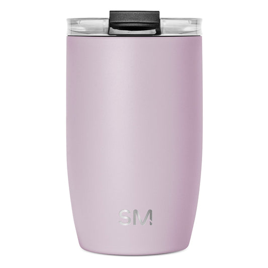 Mauve insulated tumbler with cylindrical body on white background