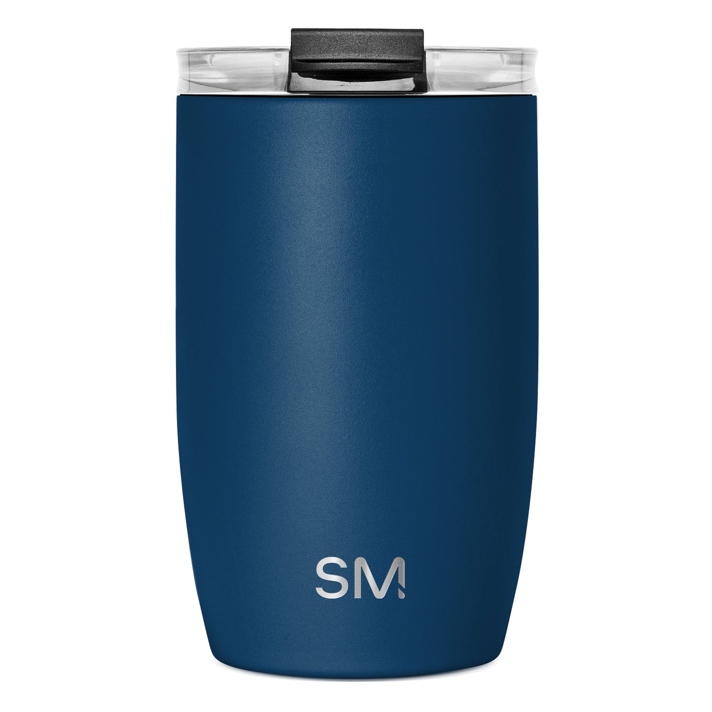 Deep teal cylindrical tumbler with clear glass rim and black accents, displayed against neutral background.