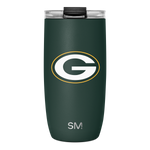 Forest green tumbler with gold trim and white logo, conveying sophistication and team spirit