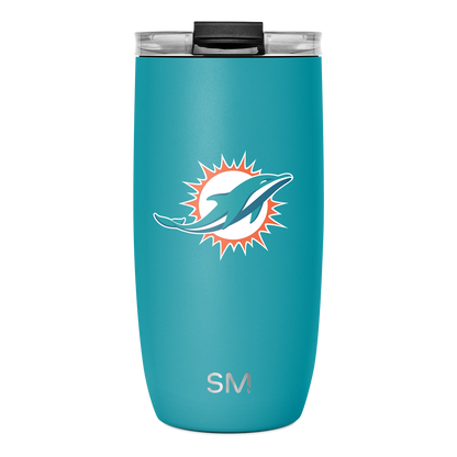 Turquoise teal tumbler with white outline accents and coral-orange logo design, HRV-SK-16-F-MID-M model