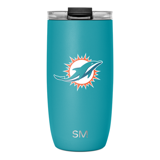 Turquoise teal tumbler with white outline accents and coral-orange logo design, HRV-SK-16-F-MID-M model