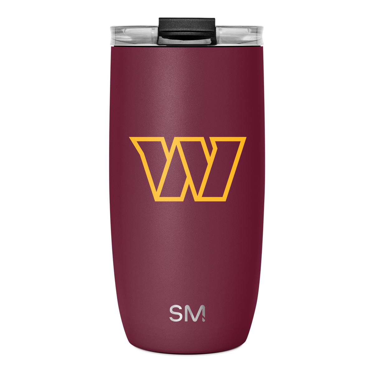 Deep burgundy wine-colored cylindrical tumbler with tapered shape, wider at top and narrower at bottom, smooth matte finish