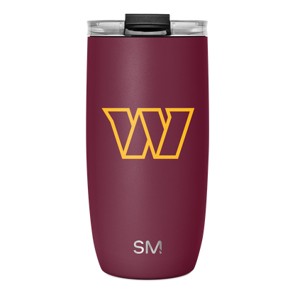 Deep burgundy wine-colored cylindrical tumbler with tapered shape, wider at top and narrower at bottom, smooth matte finish