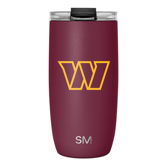 Deep burgundy wine-colored cylindrical tumbler with tapered shape, wider at top and narrower at bottom, smooth matte finish