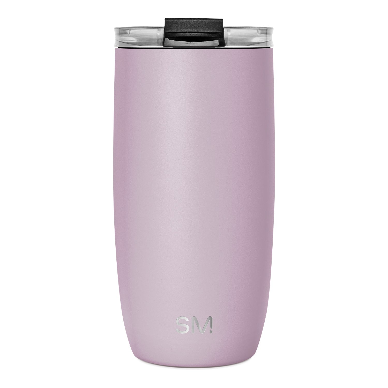 Mauve dusty pink tumbler with clear glass compartments on top and black accent trim, featuring a soft muted aesthetic