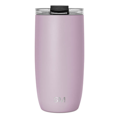 Mauve dusty pink tumbler with clear glass compartments on top and black accent trim, featuring a soft muted aesthetic
