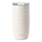 White textured tumbler with light cream lid and translucent smoke-gray flip-top closure