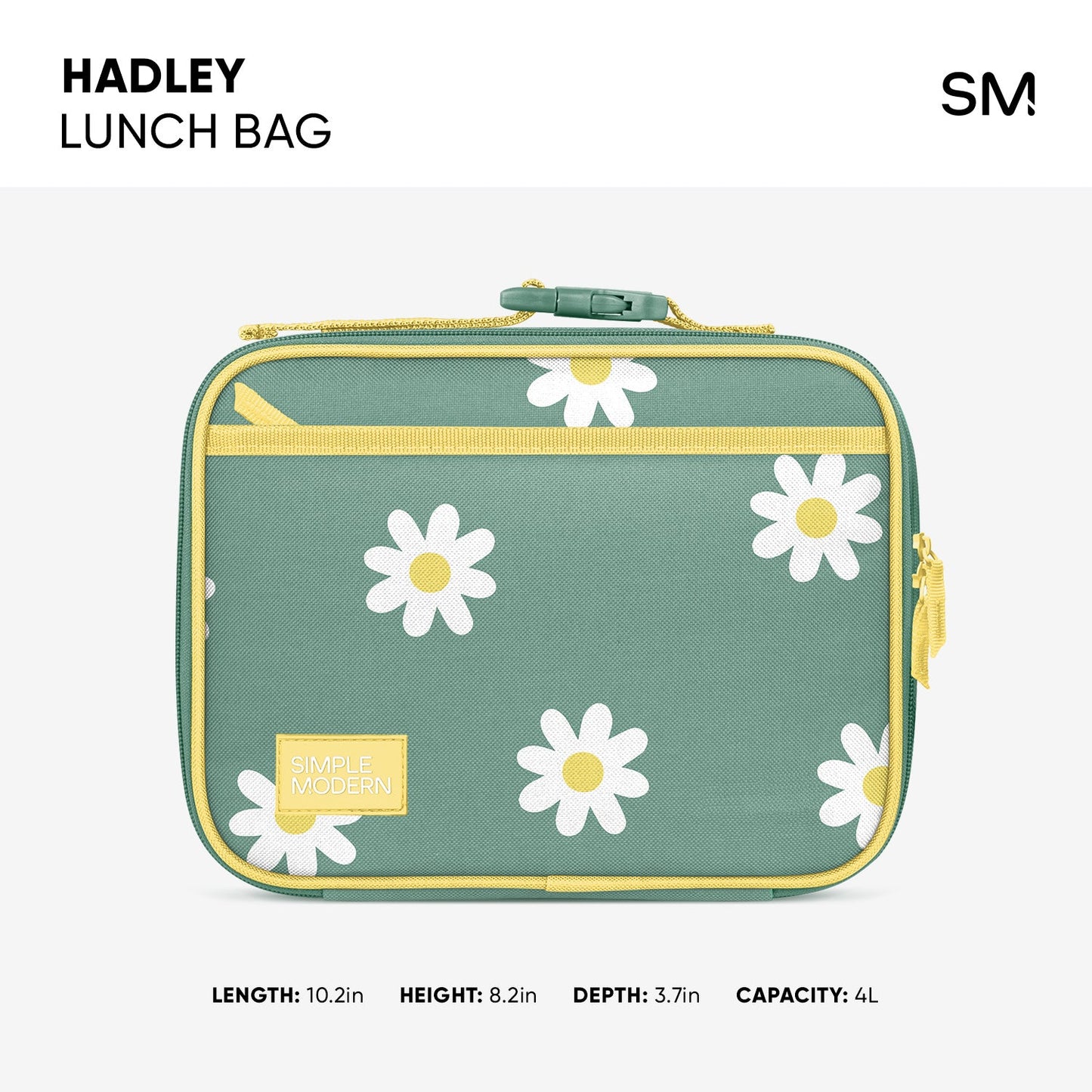 Hadley sage green lunch bag with golden yellow and white accents