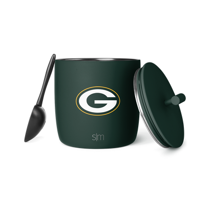 Green Bay Packers small ice bucket with forest green cylindrical container and white and gold team logo accents