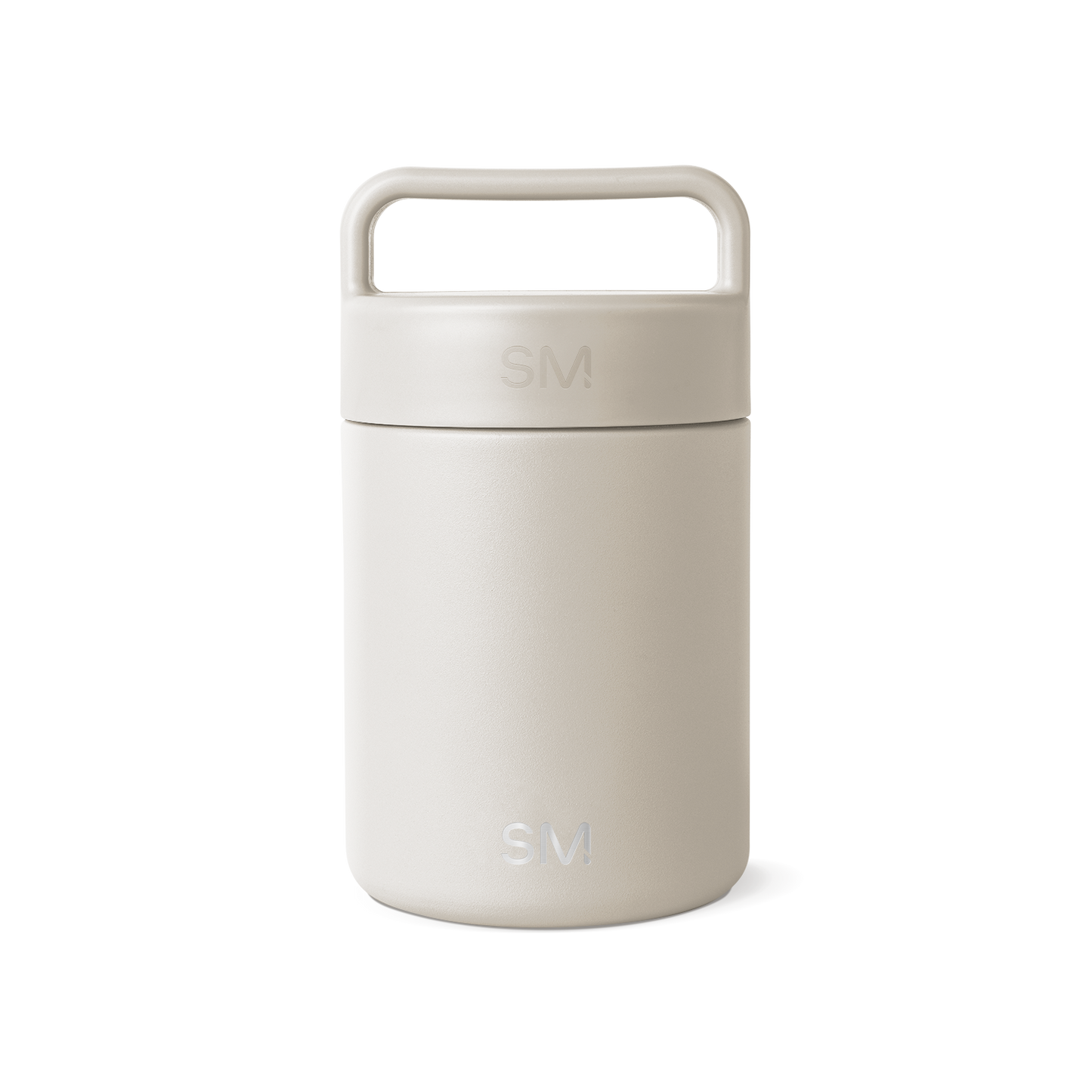 Cream-colored jar with lid on white background