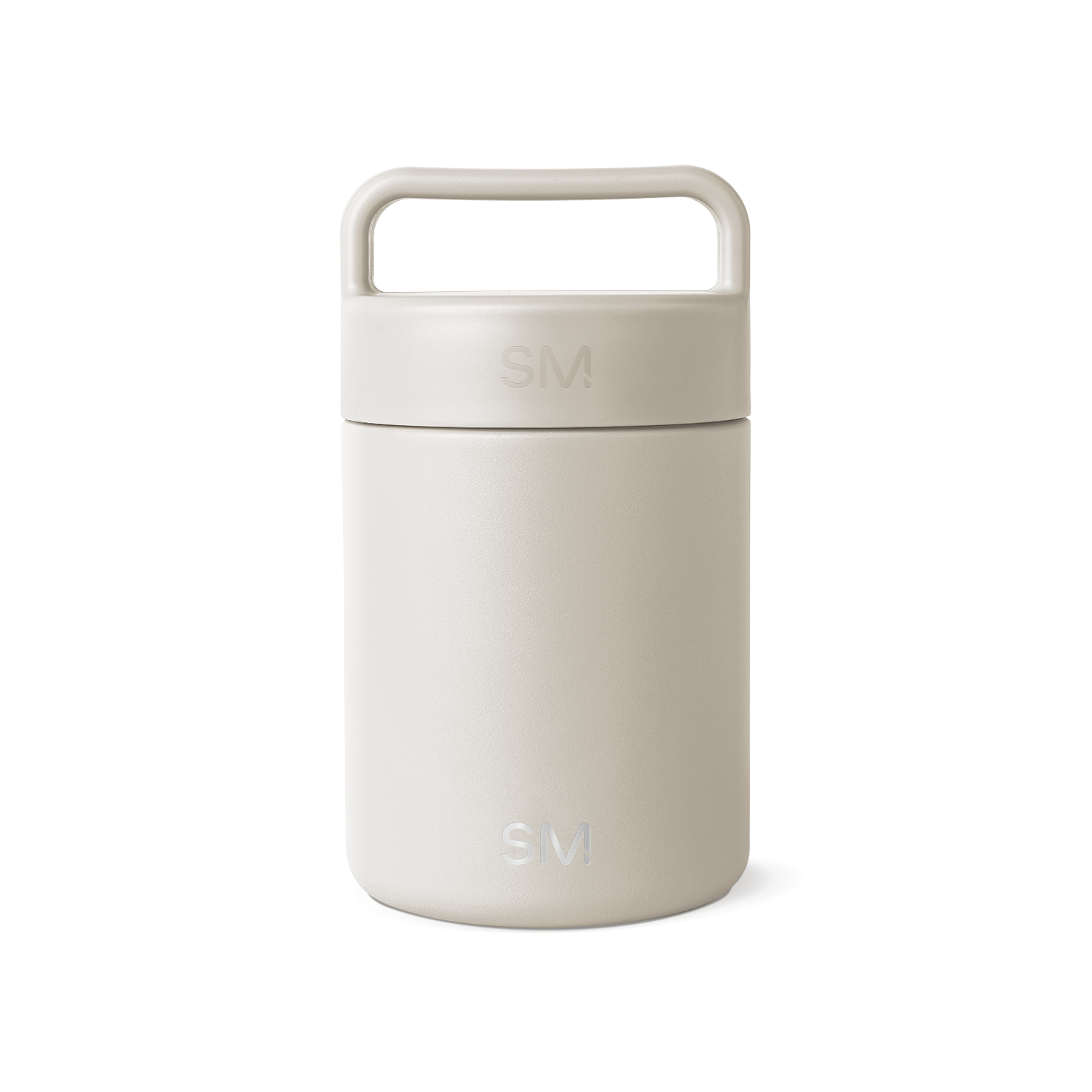 Cream-colored jar with lid on white background