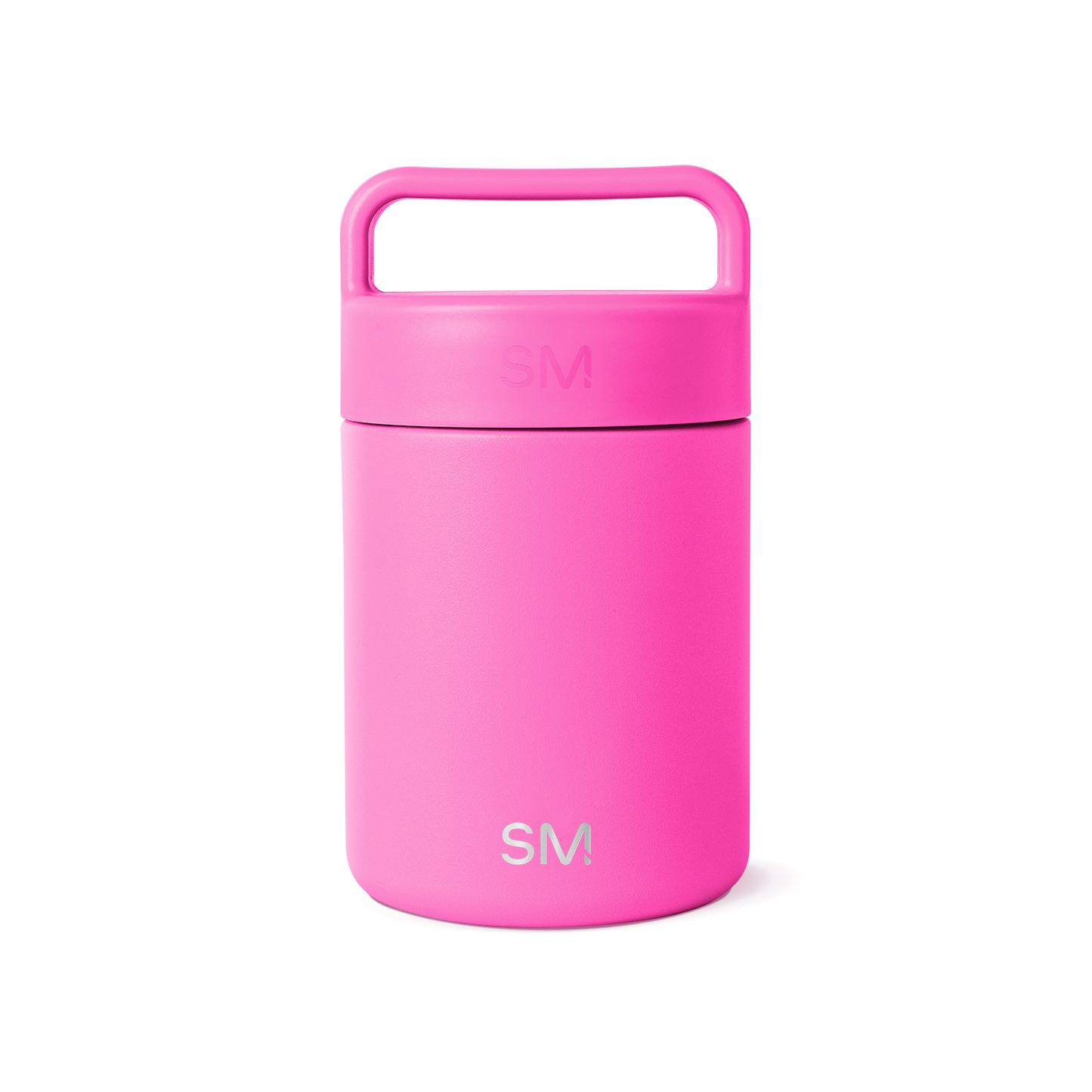 Hot pink ceramic jar with white background