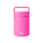 Hot pink ceramic jar with white background