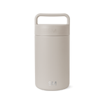 Beige cylindrical jar with matching lid on white background