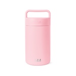 Soft pale pink ceramic jar with lid against white background