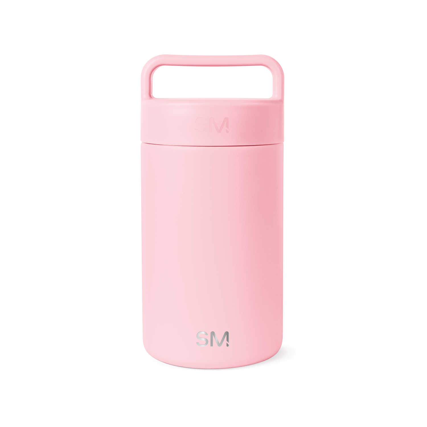 Soft pale pink ceramic jar with lid against white background
