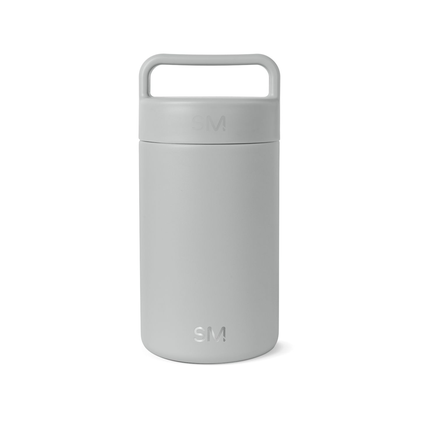 Light gray cylindrical jar container with uniform pale finish and subtle tonal variations created by its cylindrical form and ridged texture