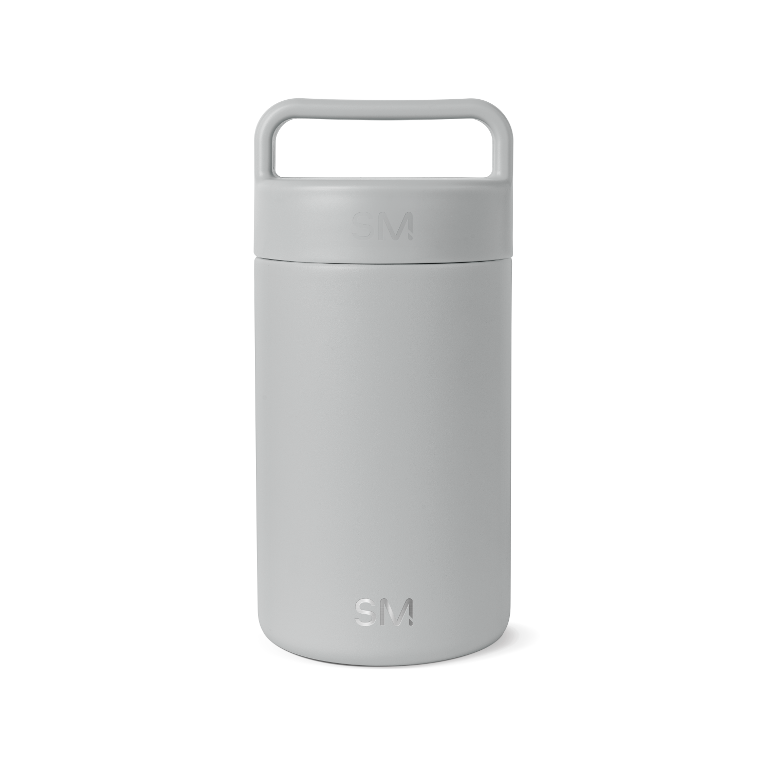 Light gray cylindrical jar container with uniform pale finish and subtle tonal variations created by its cylindrical form and ridged texture