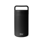Matte black insulated drinkware vessel with lid and handle on white background