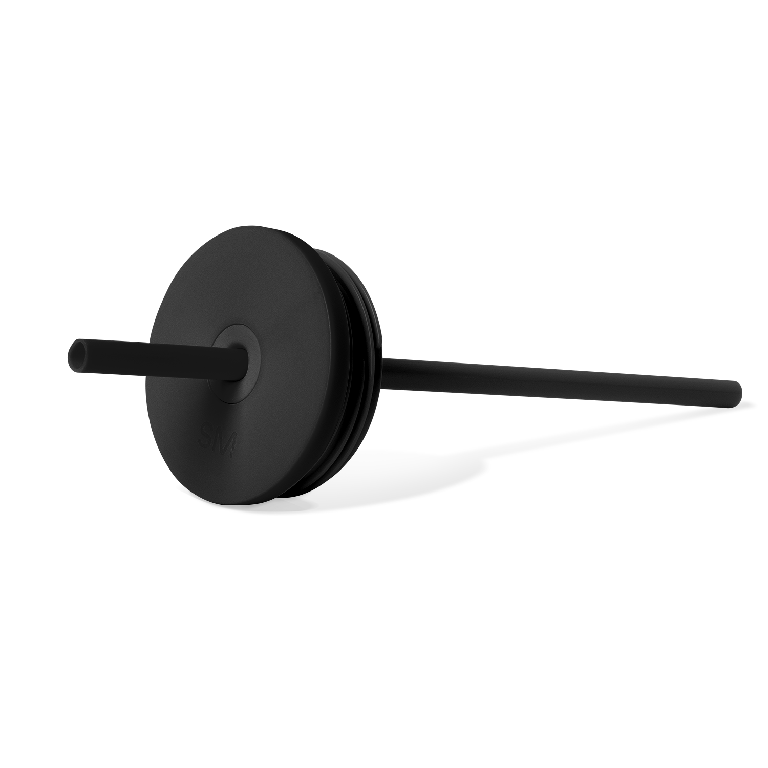 Matte black straight mobile phone stand with light gray accents on white background