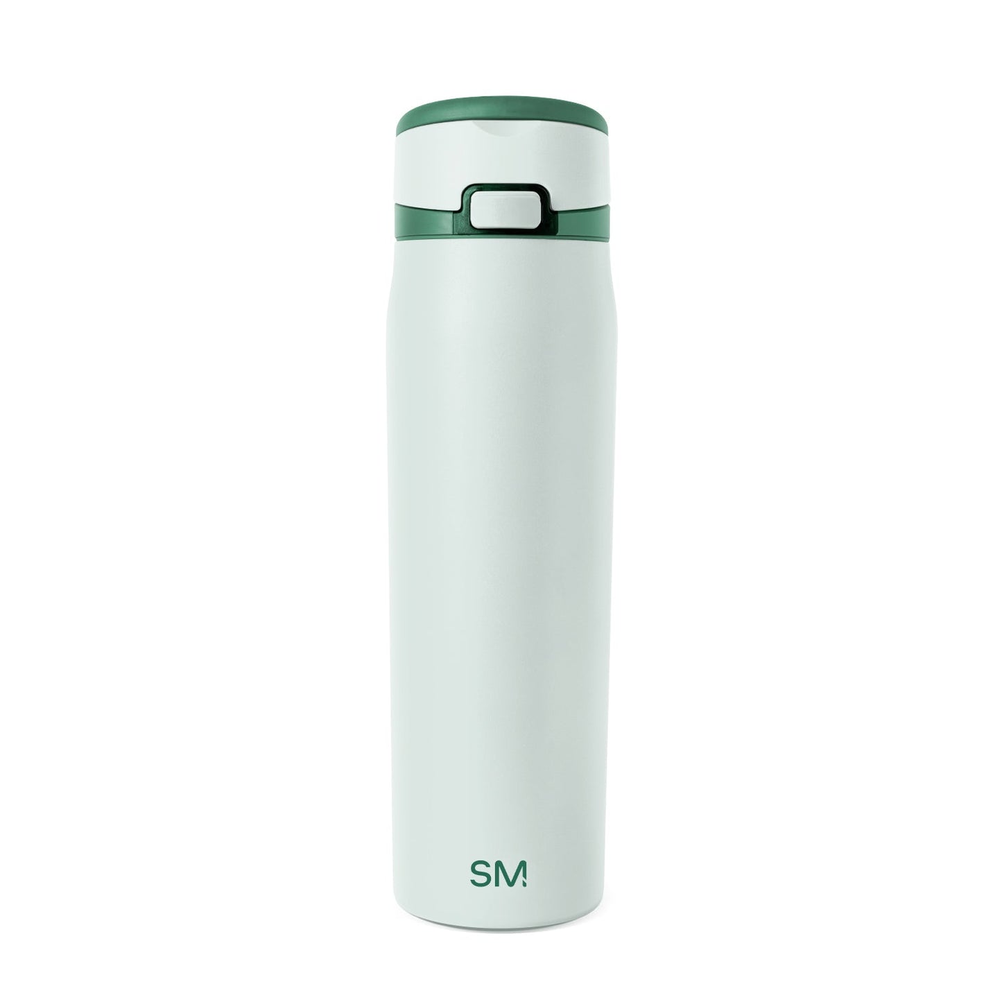 Pale mint green tumbler with forest green lid rim and horizontal accent stripe