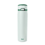 Pale mint green tumbler with forest green lid rim and horizontal accent stripe