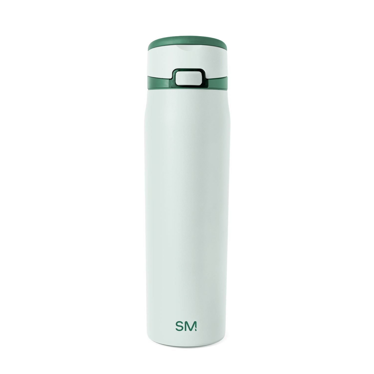 Pale mint green tumbler with forest green lid rim and horizontal accent stripe